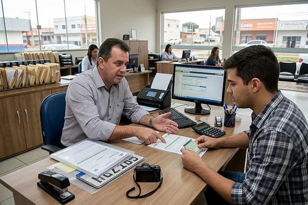 Despachante em Planaltina auxiliando na transferência de veículo com documentos.